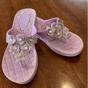 Flower Thong Sandals Lavender Sparkle Flowers Flip Flops Young Girl 12-13